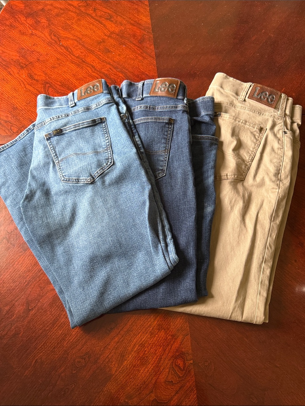 Lee Straight Jeans Trio — Light Blue, Dark Blue & Khaki Sze 34x32